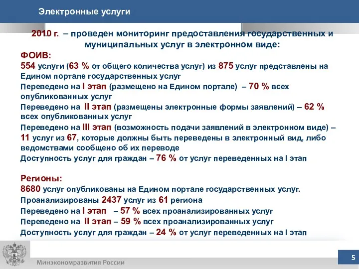 Электронные услуги 2010 г. – проведен мониторинг предоставления государственных и