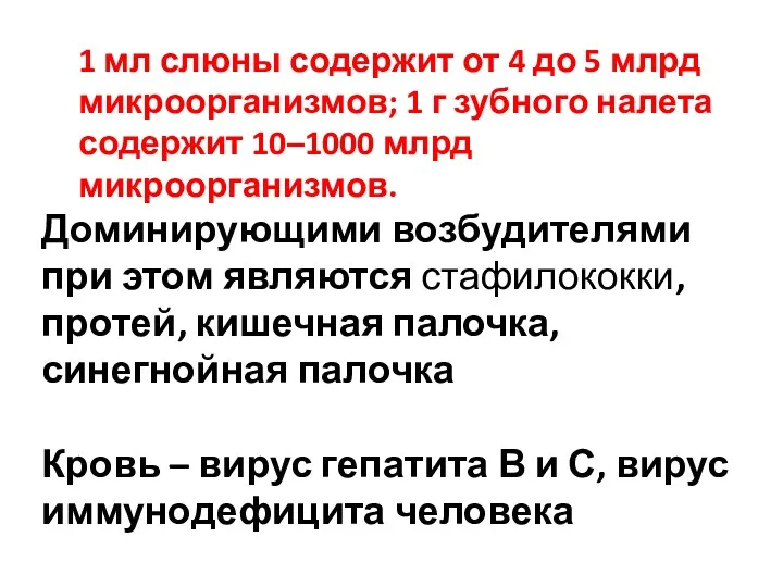 1 мл слюны содержит от 4 до 5 млрд микроорганизмов;