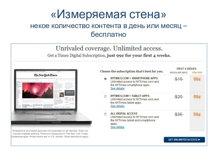 «Измеряемая стена» некое количество контента в день или месяц – бесплатно
