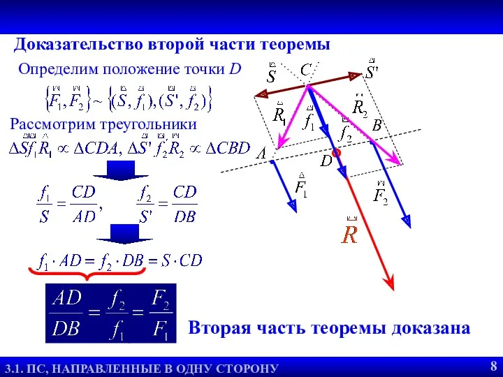 Теорема о равнодействующей двух сил 3.2. РАВНОДЕЙСТВУЮЩАЯ ДВУХ СИЛ 9