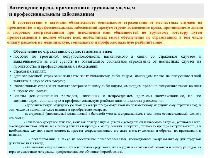 Возмещение вреда, причиненного трудовым увечьем и профессиональным заболеванием В соответствии