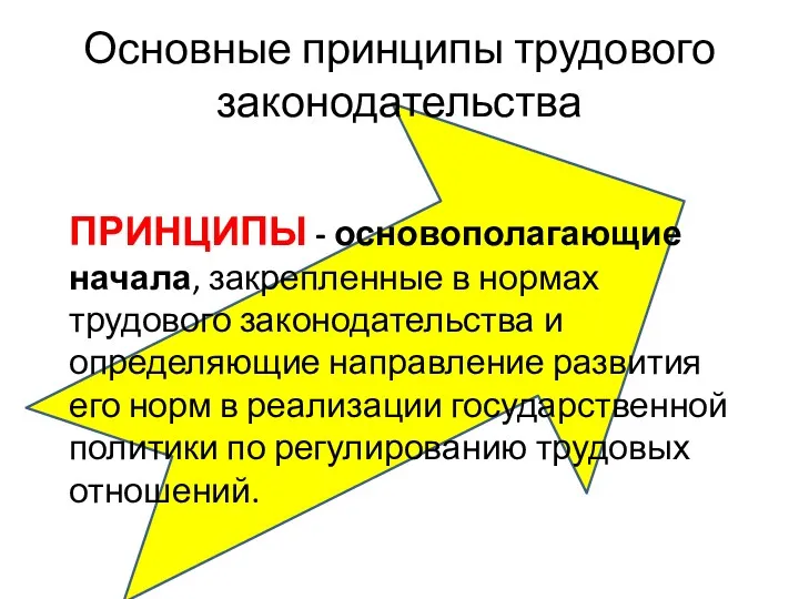 ПРИНЦИПЫ - основополагающие начала, закрепленные в нормах трудового законодательства и