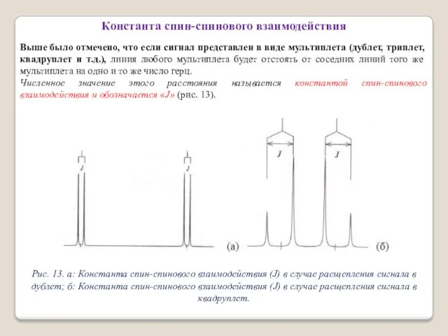 Константа спин-спинового взаимодействия Выше было отмечено, что если сигнал представлен