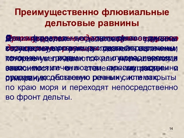 Преимущественно флювиальные дельтовые равнины Преимущественно флювиальные дельтовые равнины или отгорожены