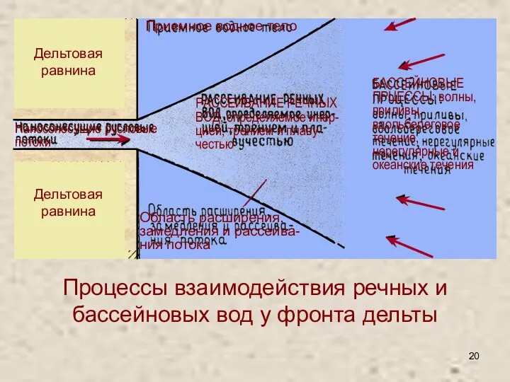 Процессы взаимодействия речных и бассейновых вод у фронта дельты Приемное