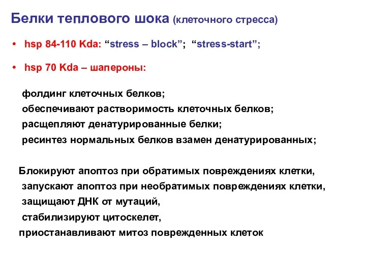 Белки теплового шока (клеточного стресса) hsp 84-110 Kda: “stress –