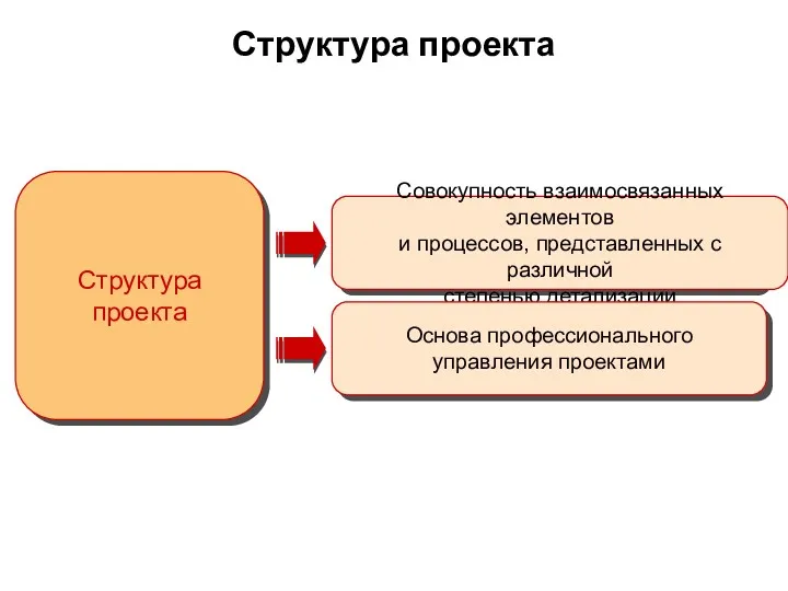 Структура проекта Структура проекта Совокупность взаимосвязанных элементов и процессов, представленных