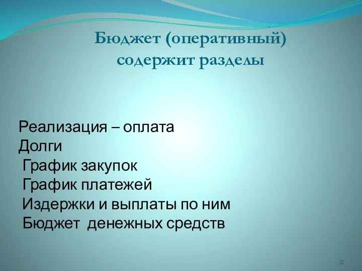 Реализация – оплата Долги График закупок График платежей Издержки и