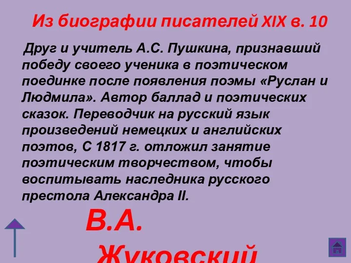 Из биографии писателей XIX в. 10 В.А.Жуковский Друг и учитель