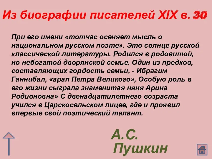 Из биографии писателей XIX в. 30 А.С.Пушкин При его имени