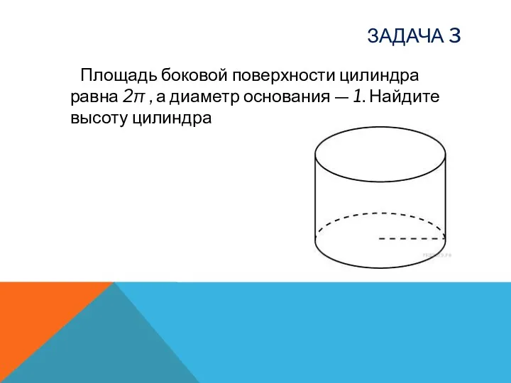 ЗАДАЧА 3 Площадь боковой поверхности цилиндра равна 2π , а