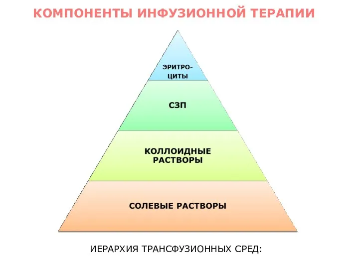 КОМПОНЕНТЫ ИНФУЗИОННОЙ ТЕРАПИИ ИЕРАРХИЯ ТРАНСФУЗИОННЫХ СРЕД: