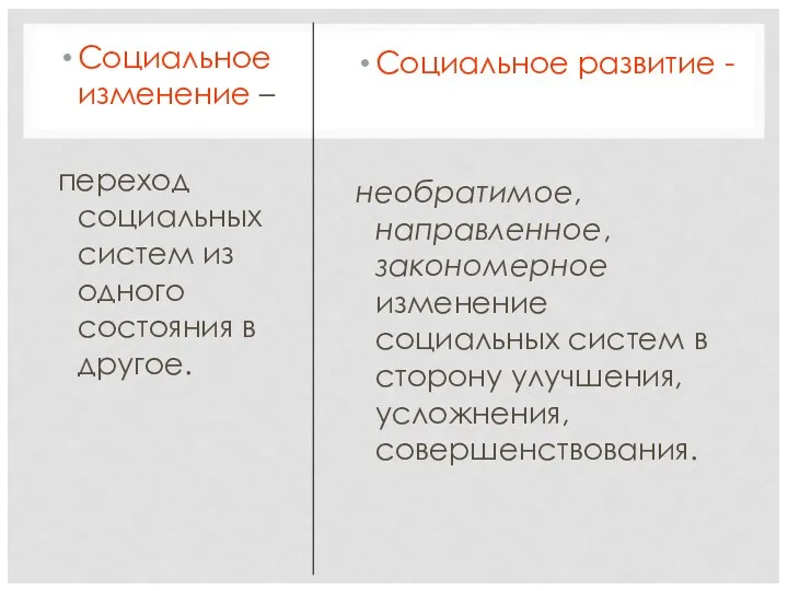 Социальное изменение – переход социальных систем из одного состояния в