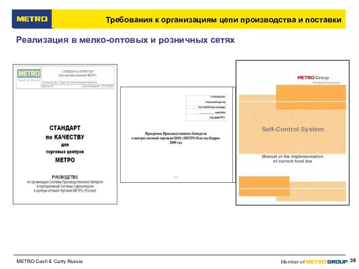 Реализация в мелко-оптовых и розничных сетях Требования к организациям цепи производства и поставки