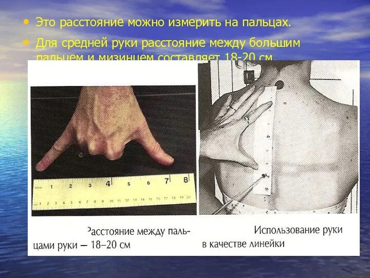 Это расстояние можно измерить на пальцах. Для средней руки расстояние