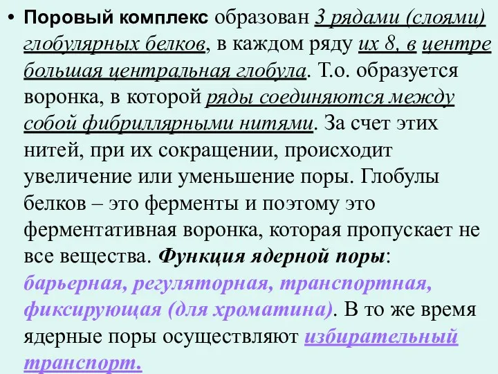 Поровый комплекс образован 3 рядами (слоями) глобулярных белков, в каждом