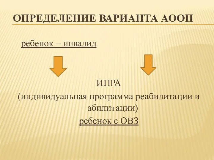 ОПРЕДЕЛЕНИЕ ВАРИАНТА АООП ребенок – инвалид ИПРА (индивидуальная программа реабилитации