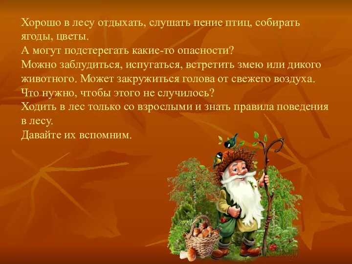 Хорошо в лесу отдыхать, слушать пение птиц, собирать ягоды, цветы. А могут подстерегать