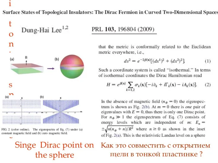 Singe Dirac point on the sphere Singe Dirac point on