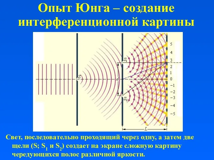 Опыт Юнга – создание интерференционной картины Свет, последовательно проходящий через