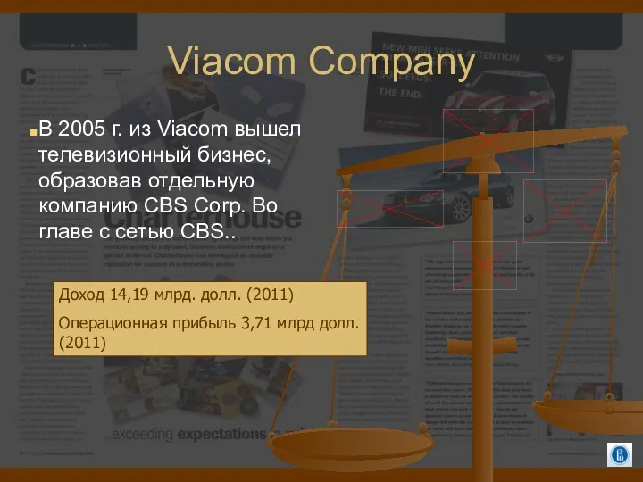 Viacom Company В 2005 г. из Viacom вышел телевизионный бизнес,