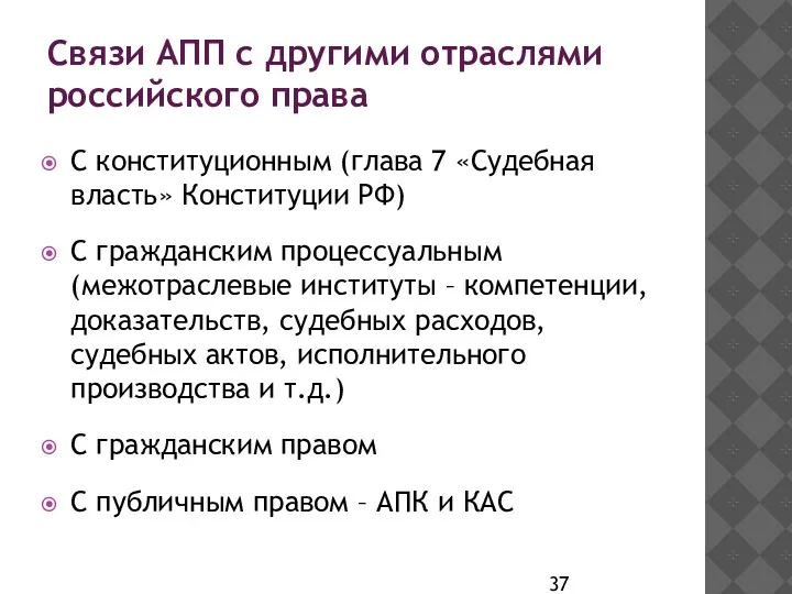 Связи АПП с другими отраслями российского права С конституционным (глава