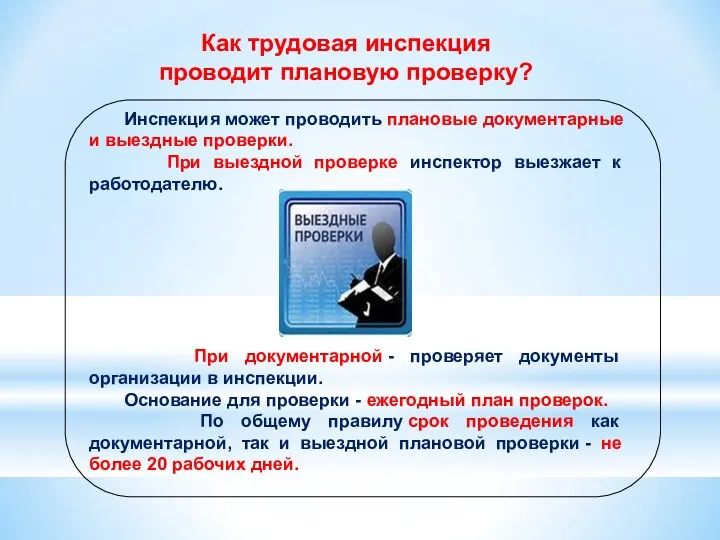 Как трудовая инспекция проводит плановую проверку? Инспекция может проводить плановые