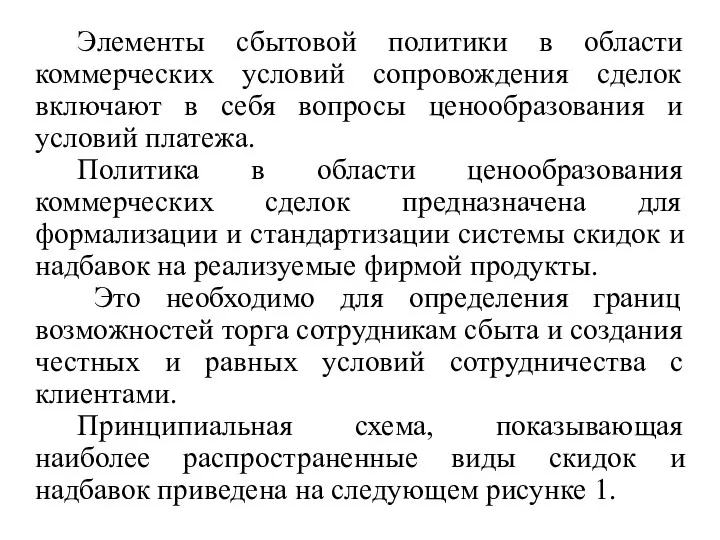 Элементы сбытовой политики в области коммерческих условий сопровождения сделок включают