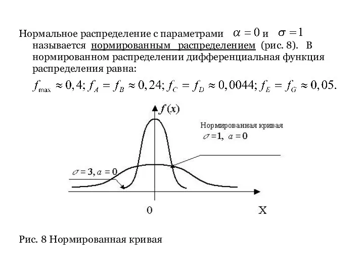 Нормальное распределение с параметрами и называется нормированным распределением (рис. 8).