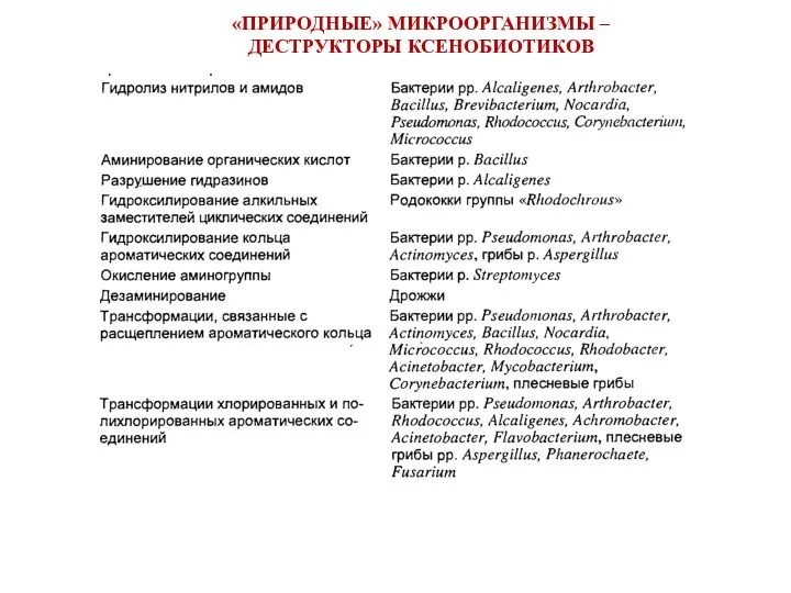 «ПРИРОДНЫЕ» МИКРООРГАНИЗМЫ – ДЕСТРУКТОРЫ КСЕНОБИОТИКОВ