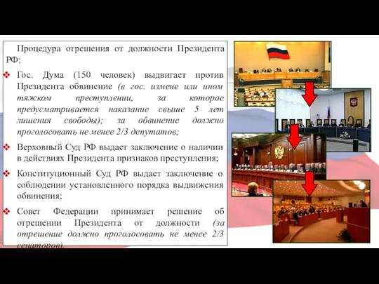 Процедура отрешения от должности Президента РФ: Гос. Дума (150 человек)