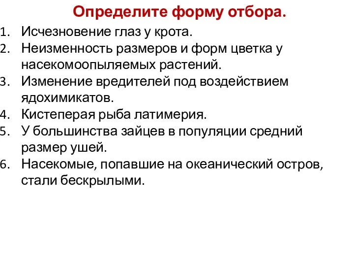 Исчезновение глаз у крота. Неизменность размеров и форм цветка у