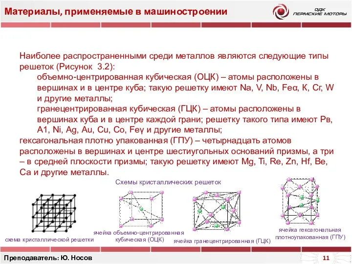 Материалы, применяемые в машиностроении Преподаватель: Ю. Носов Наиболее распространенными среди