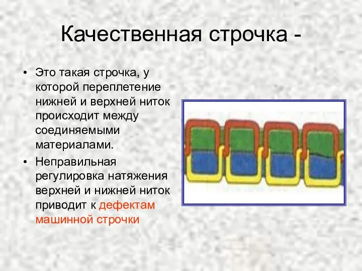 Качественная строчка - Это такая строчка, у которой переплетение нижней