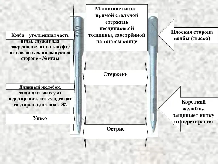 Колба – утолщенная часть иглы, служит для закрепления иглы в