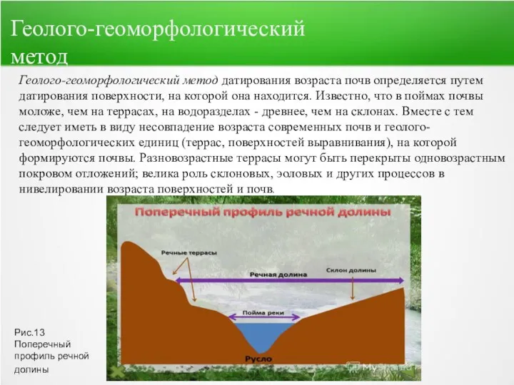 Геолого-геоморфологический метод датирования возраста почв определяется путем датирования поверхности, на