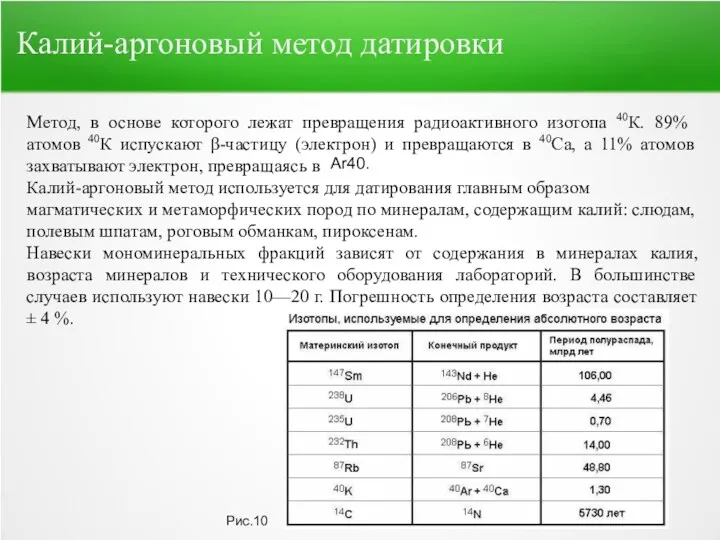 Метод, в основе которого лежат пре­вращения радиоактивного изотопа 40К. 89%