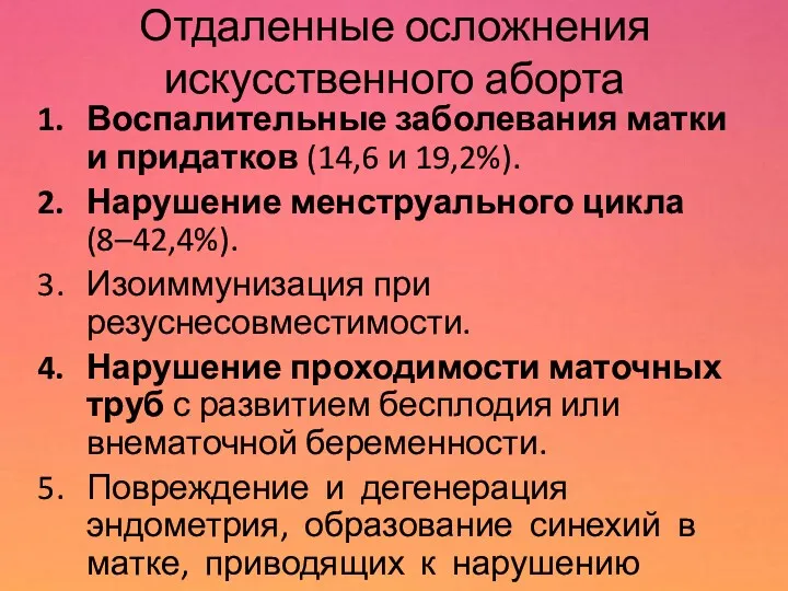 Отдаленные осложнения искусственного аборта Воспалительные заболевания матки и придатков (14,6