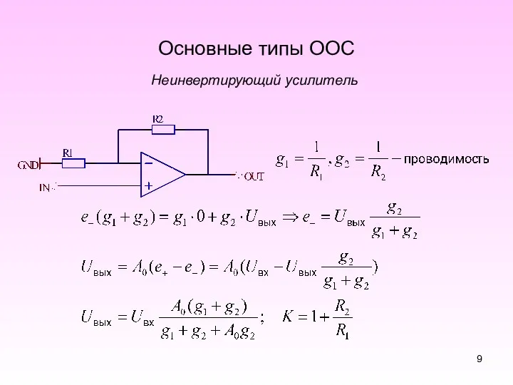 Основные типы ООС Неинвертирующий усилитель