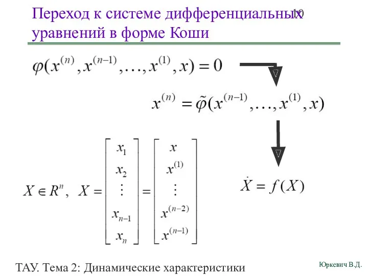 ТАУ. Тема 2: Динамические характеристики линейных систем. Переход к системе дифференциальных уравнений в форме Коши