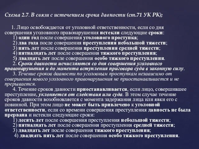 Схема 2.7. В связи с истечением срока давности (ст.71 УК