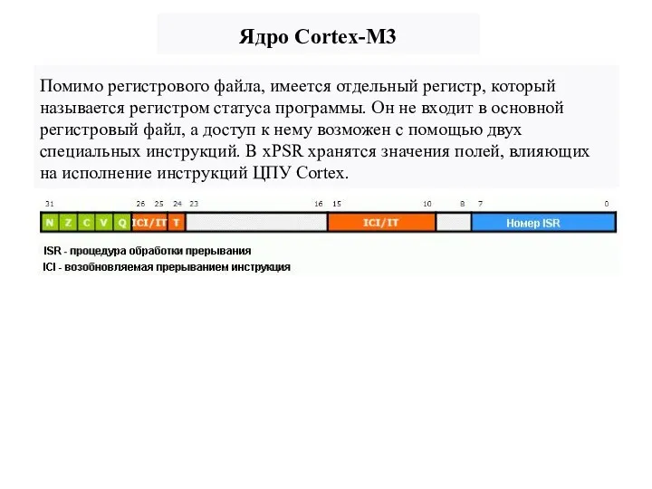 Ядро Cortex-M3 Помимо регистрового файла, имеется отдельный регистр, который называется