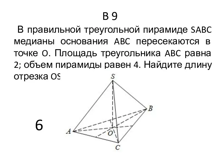 B 9 В правильной треугольной пирамиде SABC медианы основания ABC
