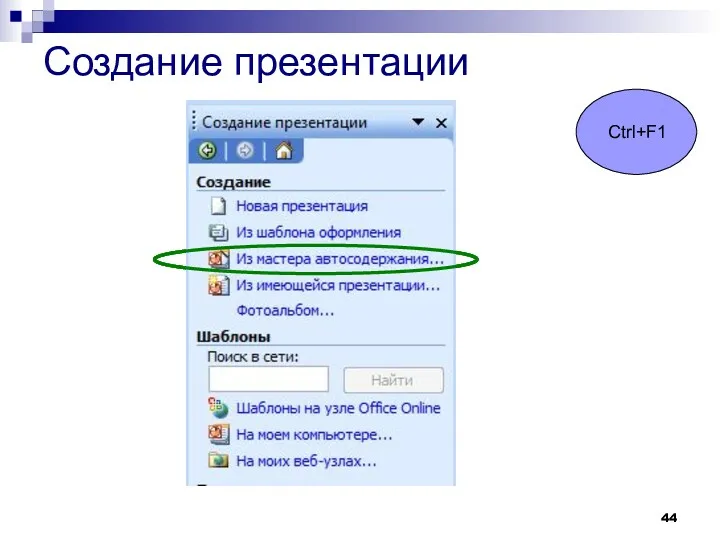 Создание презентации Ctrl+F1