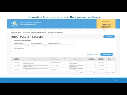 Личный кабинет страхователя: Информация из Фонда