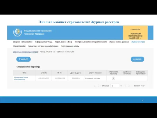 Личный кабинет страхователя: Журнал реестров