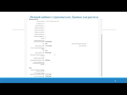 Личный кабинет страхователя: Данные для расчета