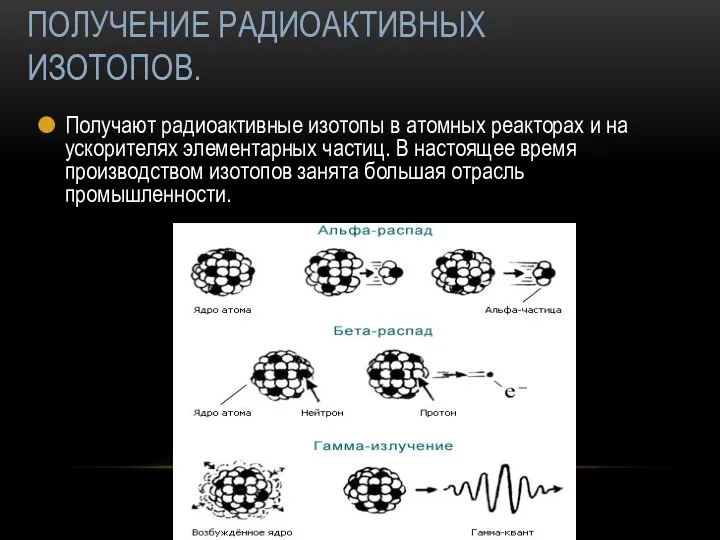 ПОЛУЧЕНИЕ РАДИОАКТИВНЫХ ИЗОТОПОВ. Получают радиоактивные изотопы в атомных реакторах и