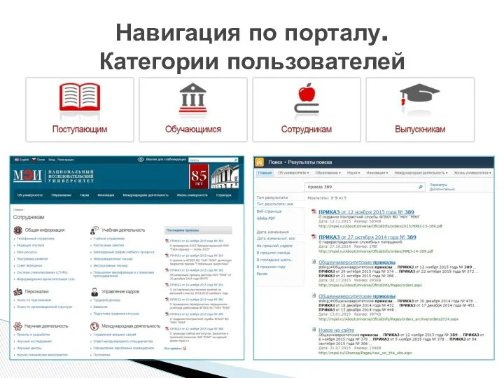 Навигация по порталу. Категории пользователей