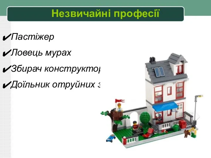 Пастіжер Ловець мурах Збирач конструктора Lego Доїльник отруйних змій Незвичайні професії